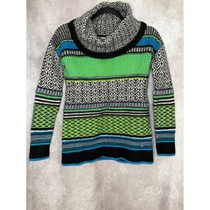 Spyder Tyra Cowl Neck Sweater Merino Wool Blend Knit Pullover Neon Green‎ Size M